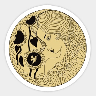 Celtic goddess with sunflowers and hummingbird Sticker